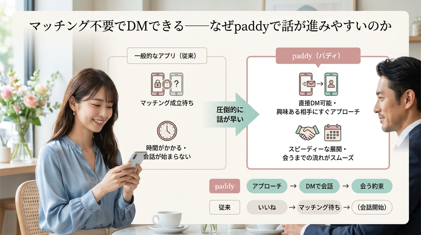マッチング不要でDMできる——なぜpaddyで話が進みやすいのか