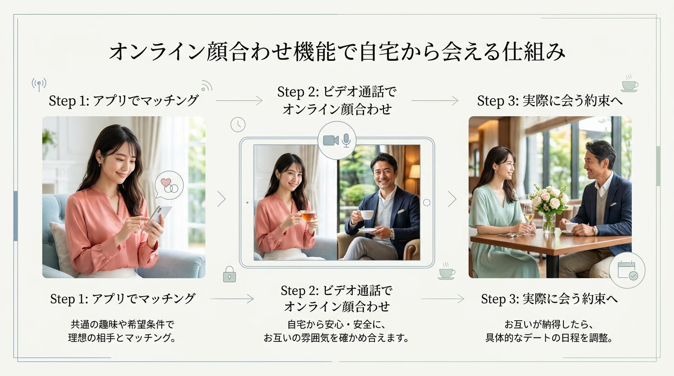 オンライン顔合わせ機能で自宅から会える仕組み